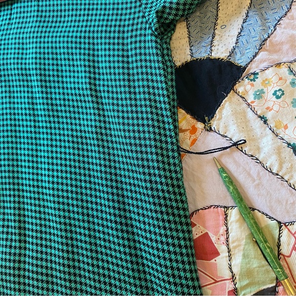 VINTAGE Dress MODA INTL Green Black Checkered Plaid Pencil Bottom Roomy Top 8 - Picture 14 of 16